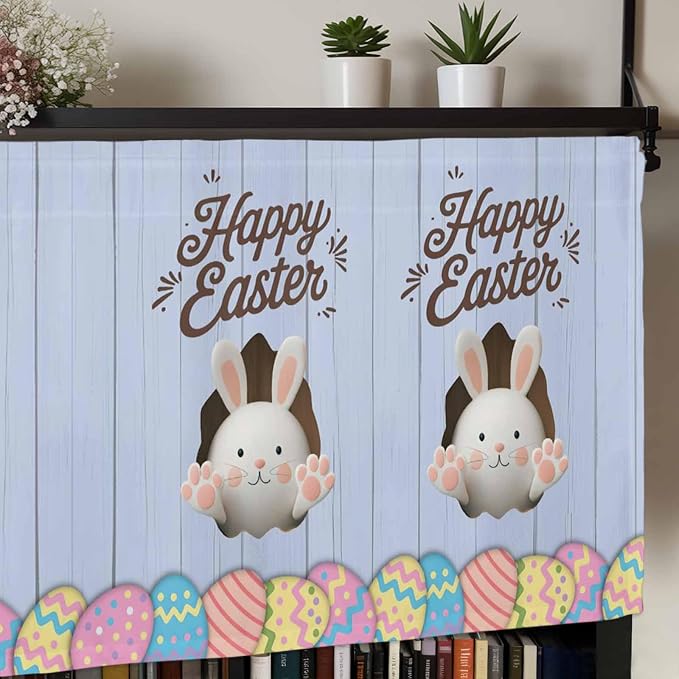 Blue Easter Curtain Valances for Windows, Kitchen Valance Window Treatment