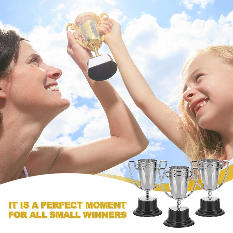 PATIKIL 3.22 Inch Mini Trophies, 12 Pcs Silver Award Trophy Cups Plastic Small Silver Trophies Award for Sports Tournament Competitions Party Favors Props Winning