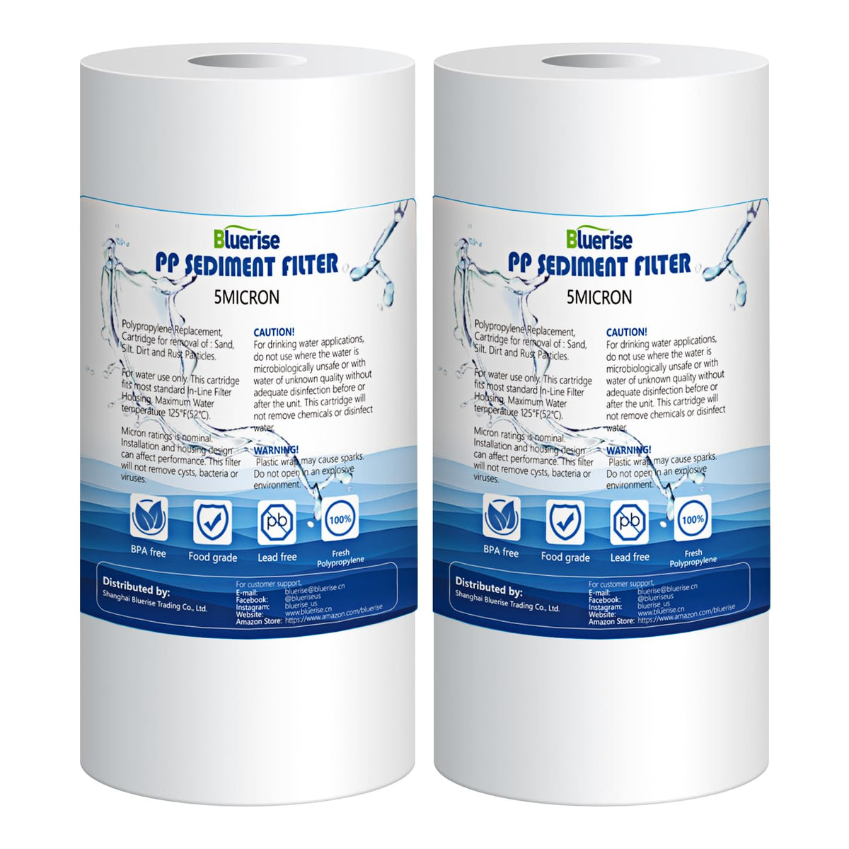 BLUERISE 5 Micron 10" x 4.5" Sediment Water Filter Replacement Cartridge