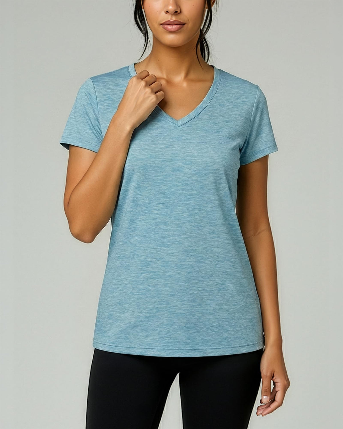 Real Essentials 5 Pack: Women's Dry-Fit Short Sleeve V Neck T Shirt Workout Fitness Yoga Top Tee, Set 1, XXL