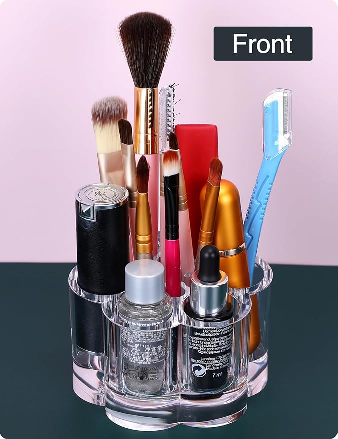 Acrylic Lipstick Holder,Small Flower Clear Compact Chapstick Lip Gloss Liner Nail Brush Organizer with 12 Slots