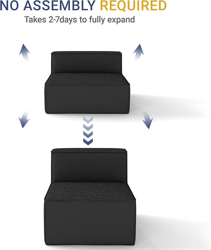 38“ Modular Sectional Sofa Convertible Cube Thick Couch Seat Set, Combine L-Shaped U-Shaped, Free Assembly, Space-Saving for Living Room, Fabric Chenille Black Grey (Only Armless)