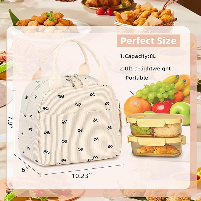 LEDAOU Lunch Box for Women Insulated Lunch Bag Corduroy Lunch Tote Bags Leakproof Cooler Lunch Case for Travel Work Picnic