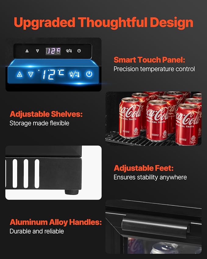 VEVOR Beverage Refrigerator Cooler, 246 Can Beverage Fridge, Soda Beer Fridge with Glass Doors, Adjustable Shelves, Digital Temperature Control, Built-in or Freestanding Fridge for Restaurant & Bar