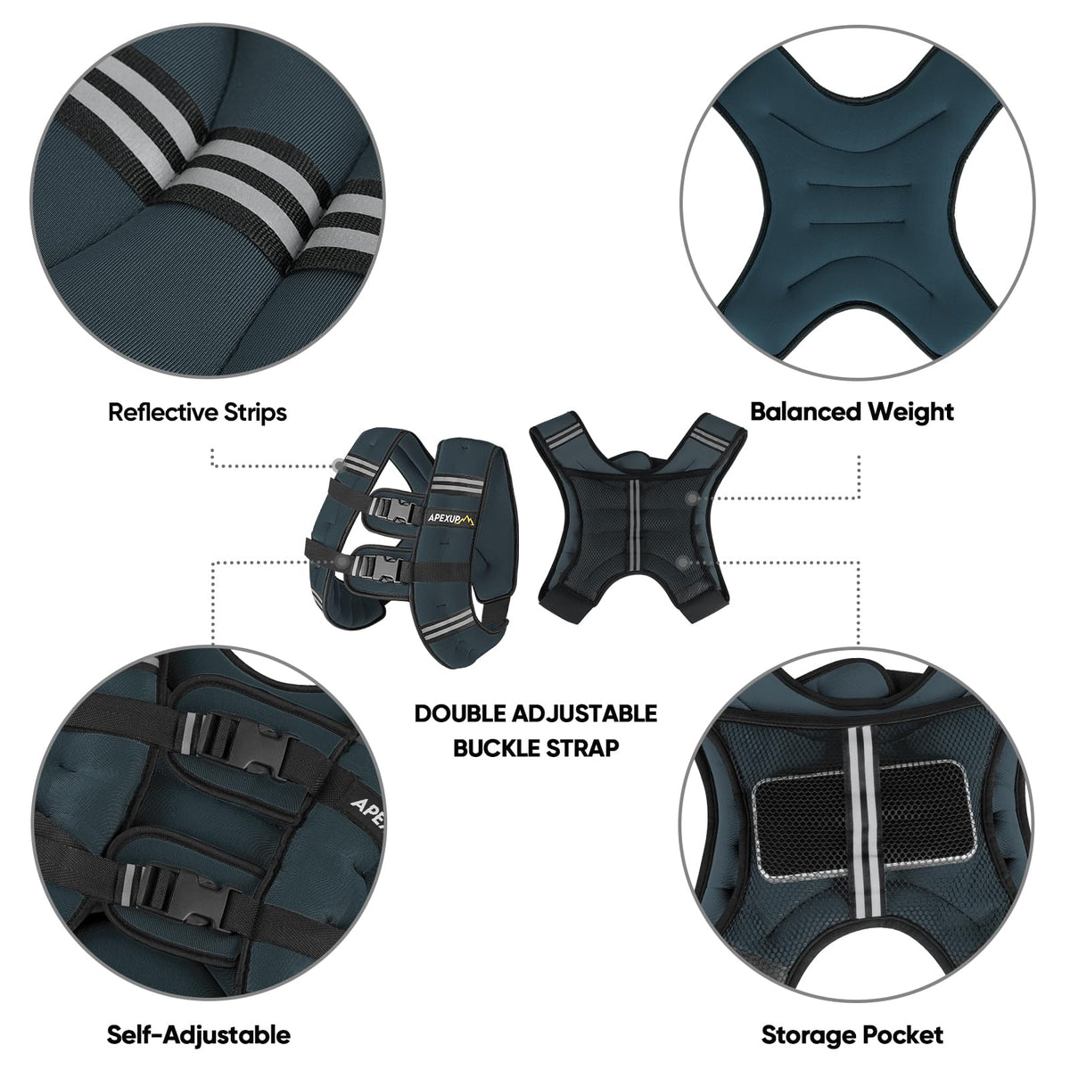 APEXUP 15lbs Weighted Vest Men Women, Weight Vest for Women Workout Equipment for Strength Training Running (Steel Blue)