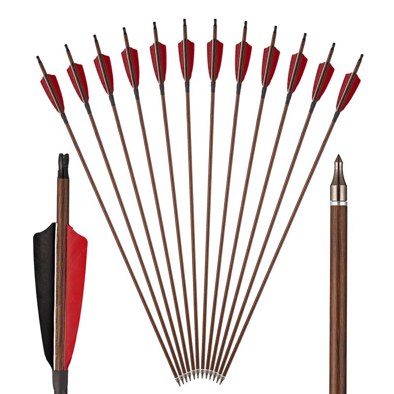TOPARCHERY Premium 30" Carbon Hunting Arrows with 4" Real Turkey Feathers Fletching and Removable Tips - 500 Spine Practice Target Arrows for Compound & Recurve Bow Long Bow -12Pcs (Wood Pattern)