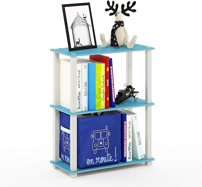 Furinno Turn-S-Tube 3-Tier Compact Multipurpose Shelf Display Rack with Square Tube, Light Blue/White