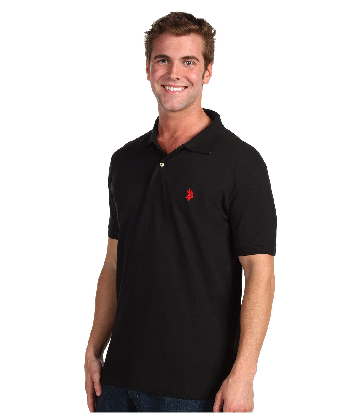U.S. Polo Assn. Men's Classic Polo Shirt, Two-Button Closure Pique Polo Shirt, Summer Fashion Golf Shirt, Old Black, Large