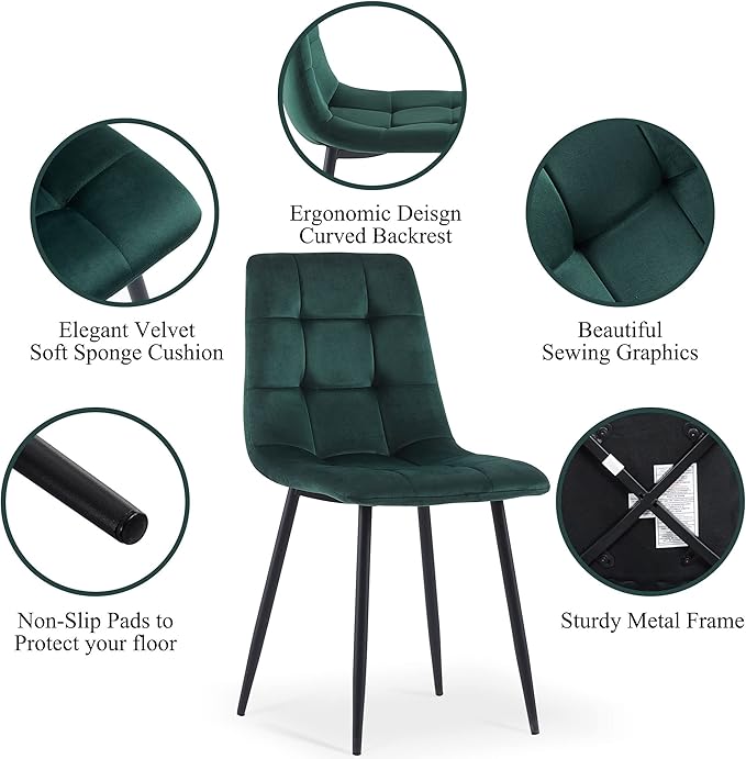 NORDICANA 5-Piece Dining Table Set, 47 in Modern Irregular Rectangle Kitchen Table & 4 Forest Green Velvet Upholstery Side Chairs, Metal Legs, Dining Room Set for 4