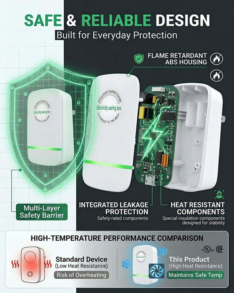 Electricity Saving Box Energy Power Savings Device to Reduce Electric Bill Power Energy Electricity Factor Saver Smart Intelligent Plug in Home Office Surge Protector Strips Voltage Outlet