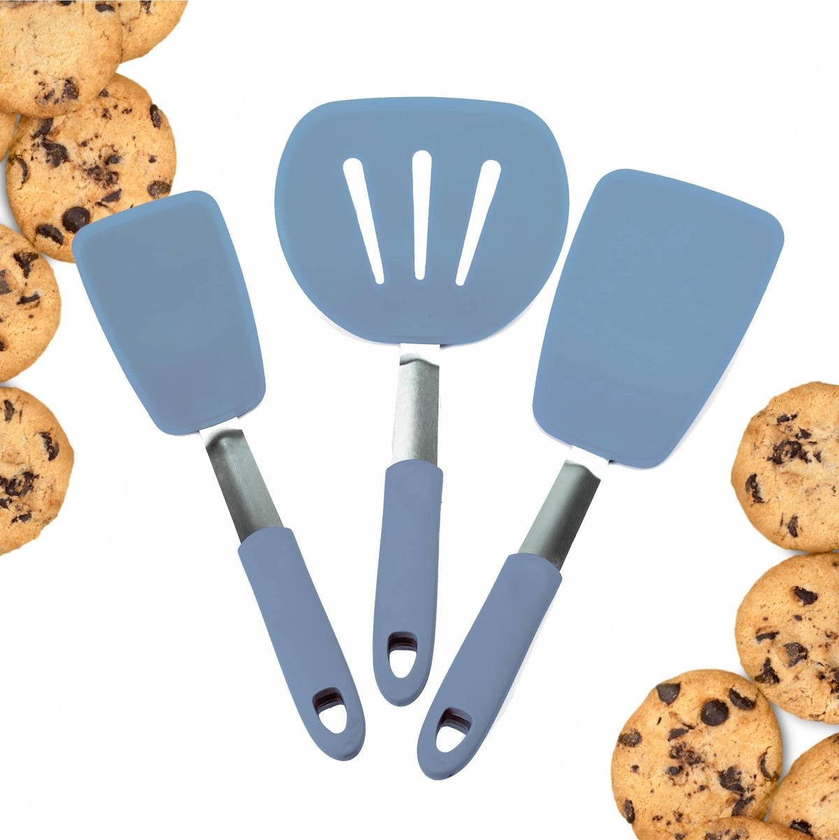 StarPack Premium Flexible Silicone Spatula Set - 3 Spatulas for Nonstick Cookware - 600°F High Heat Resistance Spatula Set - Spatulas for Kitchen Use for Fish, Eggs, Pancakes & Cookies (Gray Black)