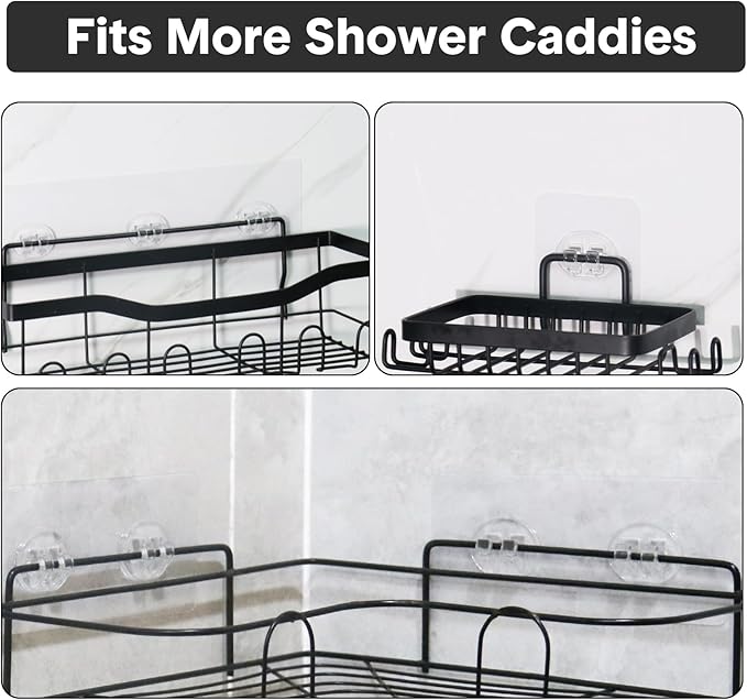 Shower Caddy Adhesive Replacement, Double Hooks No Drilling, Transparent Strong Adhesive Waterproof for Shower Caddy, Bathroom Storage Shelves, Kitchen Racks (Double Hooks * 8pcs)