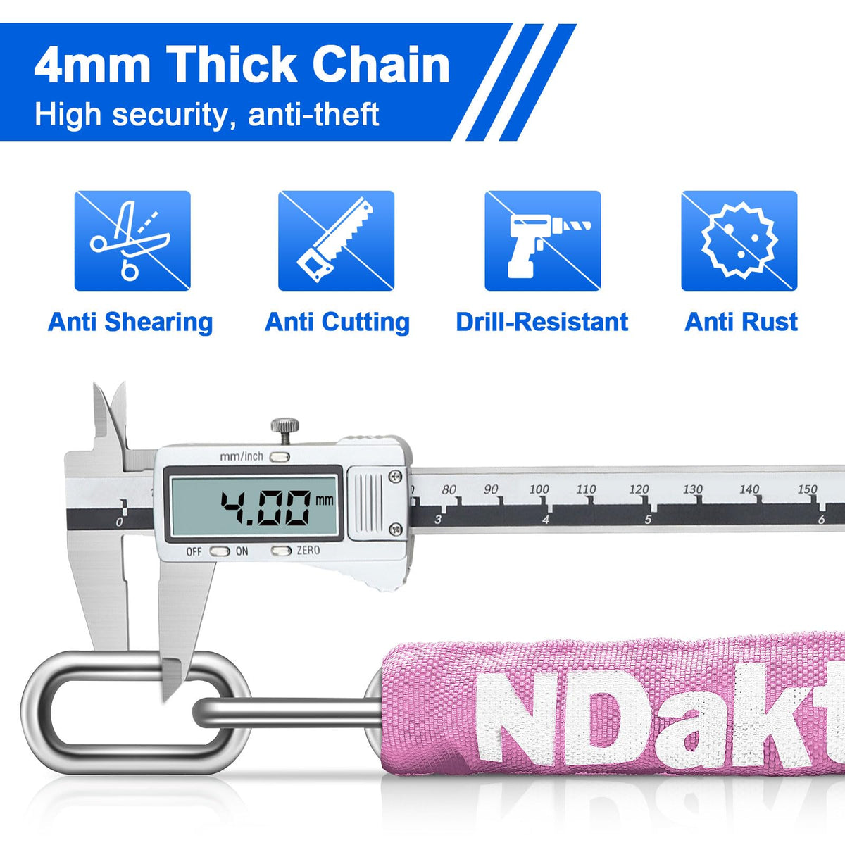 NDakter Bike Chain Lock, 5 Digit Combination Heavy Duty Anti Theft Bicycle Chain Lock,2.62/3.2/4.27/5/6Ft Long Security Resettable Bike Locks for Bike, Bicycle, Scooter, Door, Gate, Fence-4/6mm Thick