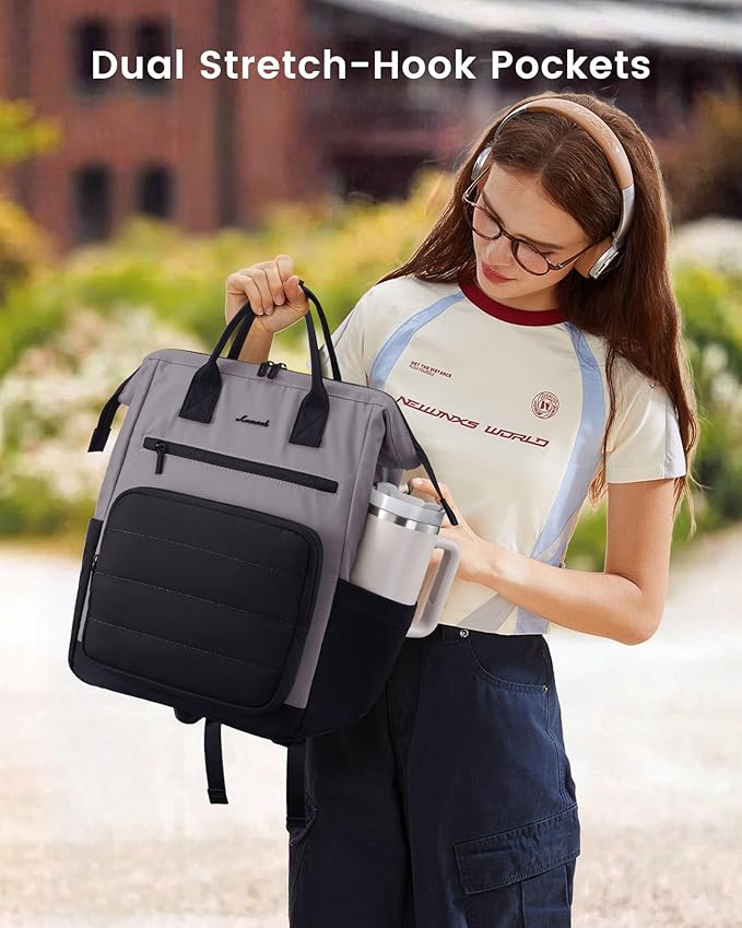 LOVEVOOK Puffer Laptop Backpack for Women, 15.6 Inch Work Backpack purse for Nurse Teacher, College Bookbag Personal Item Travel Bag Computer Daypack for Daily Commute