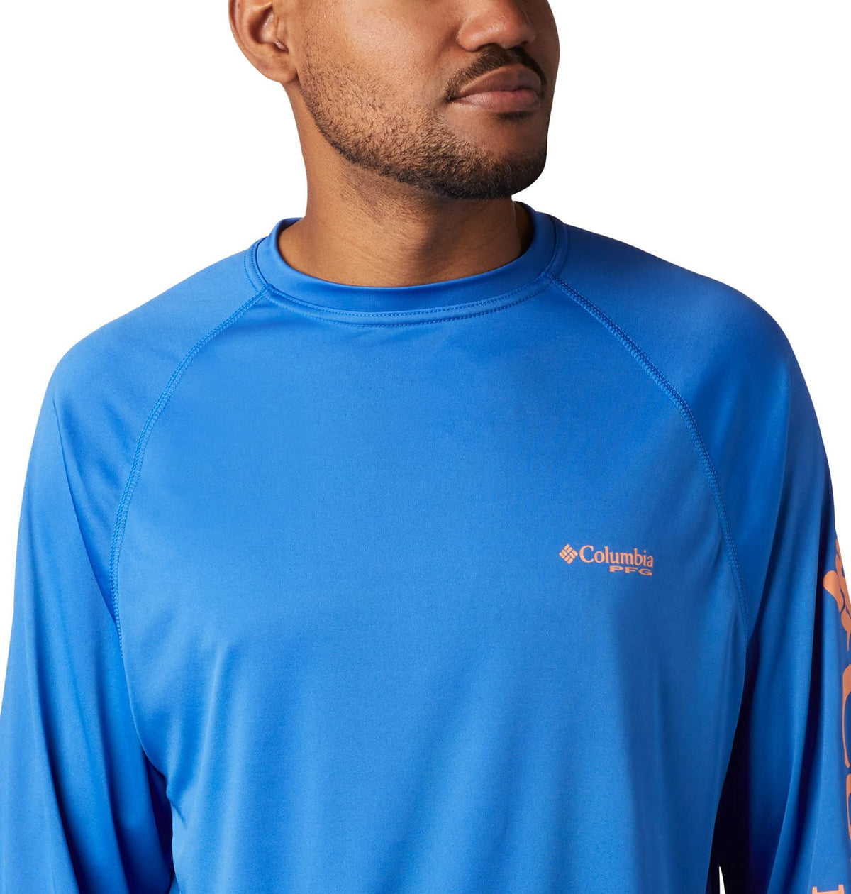 Columbia Men's Terminal Tackle Long Sleeve Fishing Shirt, Vivid Blue/Bright Nectar Logo, 4X