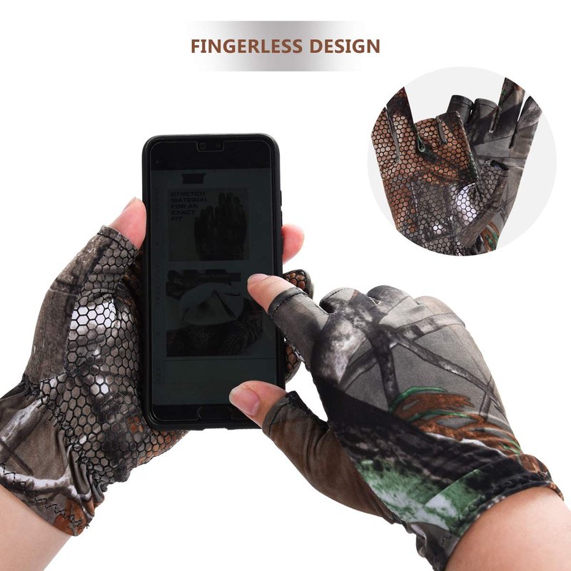 EAmber Camouflage Hunting Gloves Fingerless Gloves Pro Anti-Slip Sun Protection Lightweight Fishing Archery Accessories Hunting Outdoors (M)
