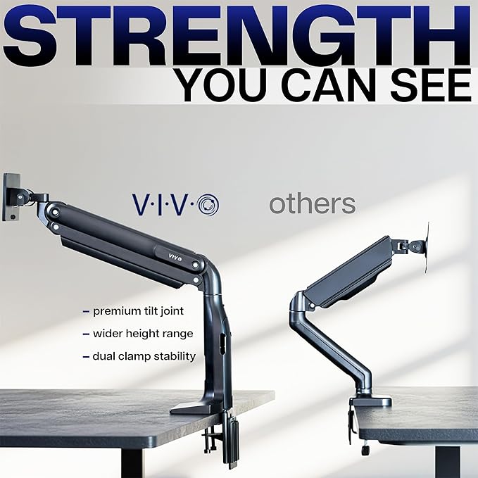 VIVO Aluminum Ultrawide Monitor Stand, Classic + USB, Fits up to 49 inch Screens, Single Articulating Pneumatic Arm, USB Ports, C-Clamp and Grommet Desk Mount, Max VESA 200x100, Black, STAND-V100HU