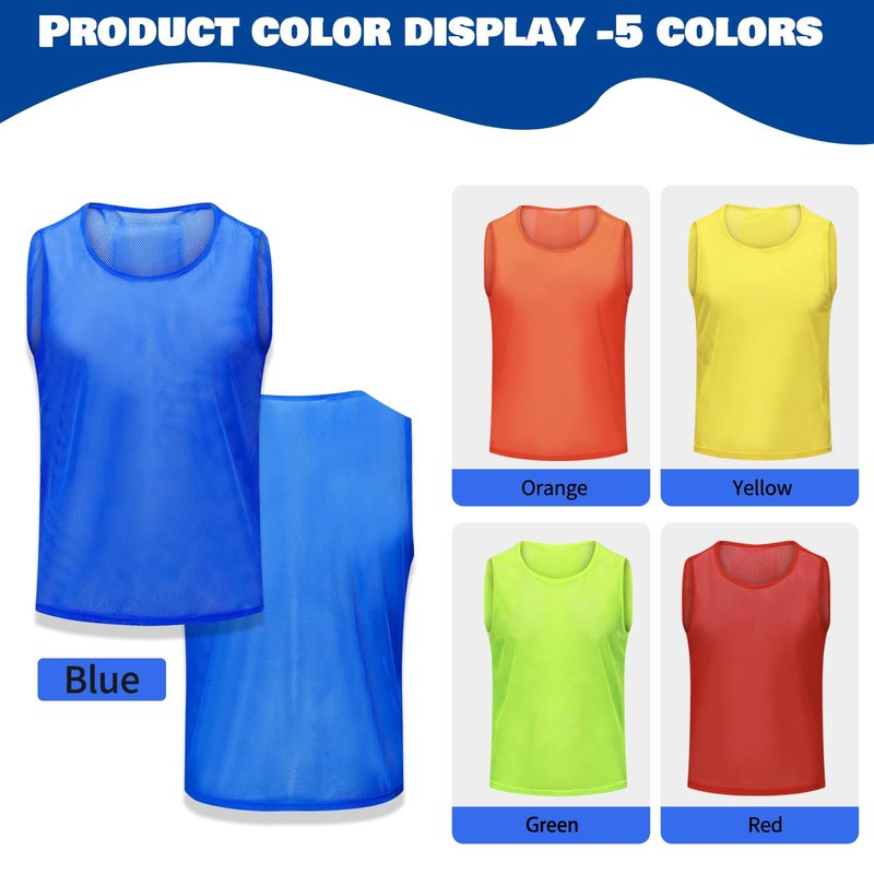 PULUOMASI 12/24/48PCS Pinnies Youth Team Pennies for Sports Kids and Scrimmage Vests for Soccer Basketball Jersey Practice