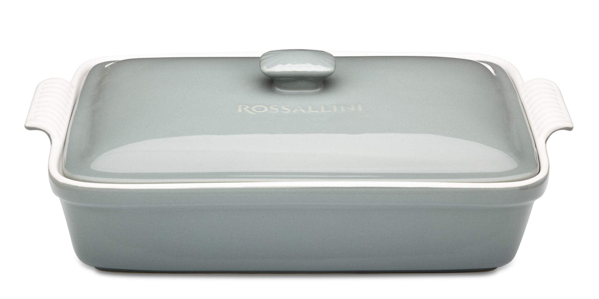 ROSSALLINI Stoneware Casserole Dish Bakeware Set with Lid, Covered Rectangular Dinnerware, Large 3.2 Quart, 11 by 9 Inch, Blu Indaco [Reactive Blue]