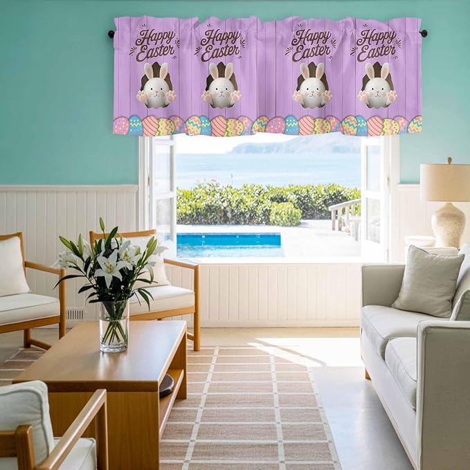Purple Easter Curtain Valances for Windows, Kitchen Valance Window Treatment