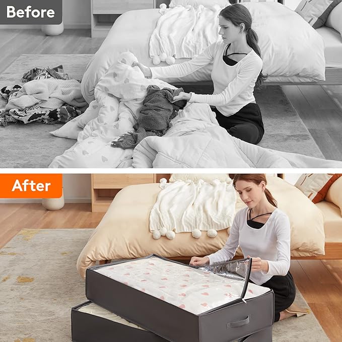 Lifewit 95L 4 Pack Under Bed Storage Containers, Large Capacity Blanket Storage Bags with Reinforced Handle, Organization and Storage for Comforters, Sheets, Clothes, Bedroom, College Dorm, Grey