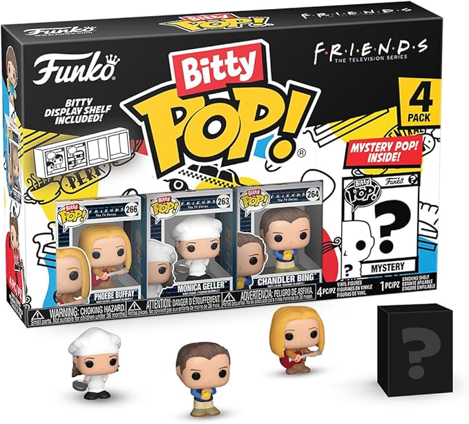 Funko Bitty POP! Friends - Phoebe, 4-Pack and A Surprise Mystery Mini Figure - 0.9 Inch (2.2 Cm) Collectable - Stackable Display Shelf Included - Gift Idea - Party Bags Stocking - Cake Topper