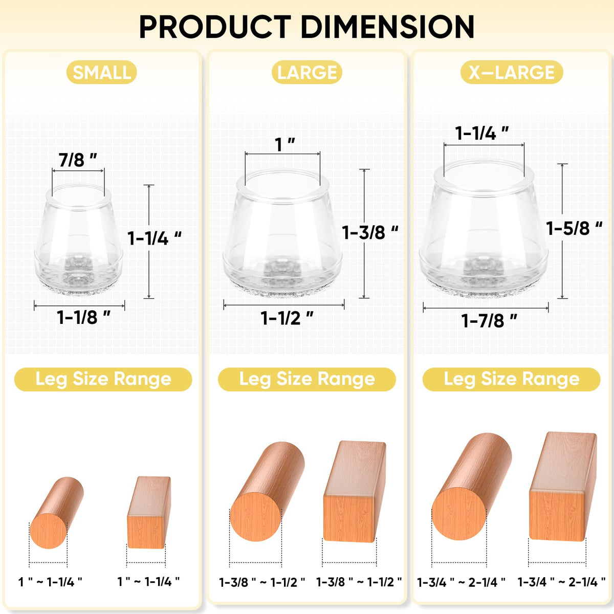 BALEINE Silicone Chair Leg Floor Protectors, Stool Leg Protectors Cap, Chair Leg Caps for Hardwood Floors (Clear-16pcs, Round S)