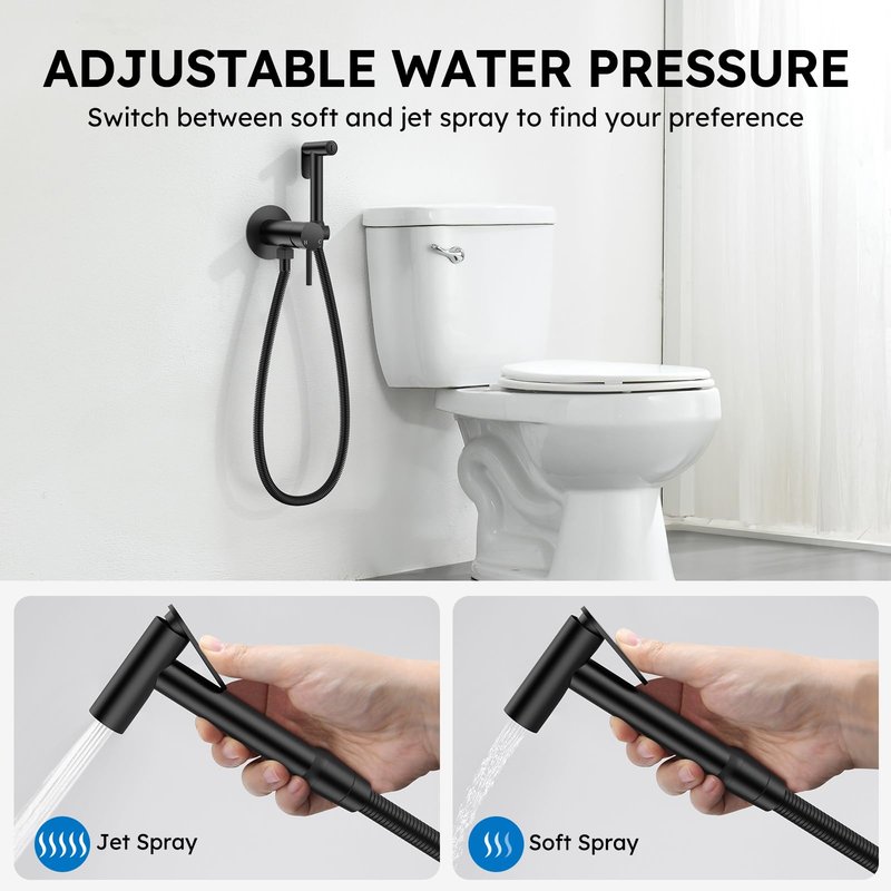 Arofa Built-in Hot and Cold Handheld Bidet Sprayer for Toilet, Black Warm Water Bidet with Adjustable Water Flow, Dual Control Mode Muslim Shower with Spray Hose for Feminine Wash, Wall Mounted