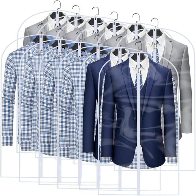 Clear Garment Bags for Hanging Clothes Travel (Set of 12) Suit Bags for Closet Storage Clothes Storage Bags Closet Cover for Open Closet with Zipper for Coats, Jackets, Shirts