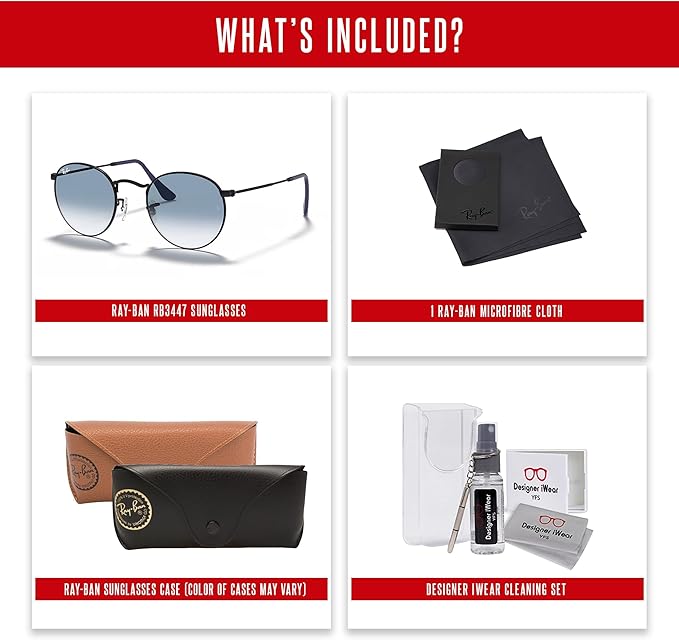 Ray-Ban RB3447 ROUND METAL Sunglasses For Men +BUNDLE with ACCESSORY EYEWEAR KIT