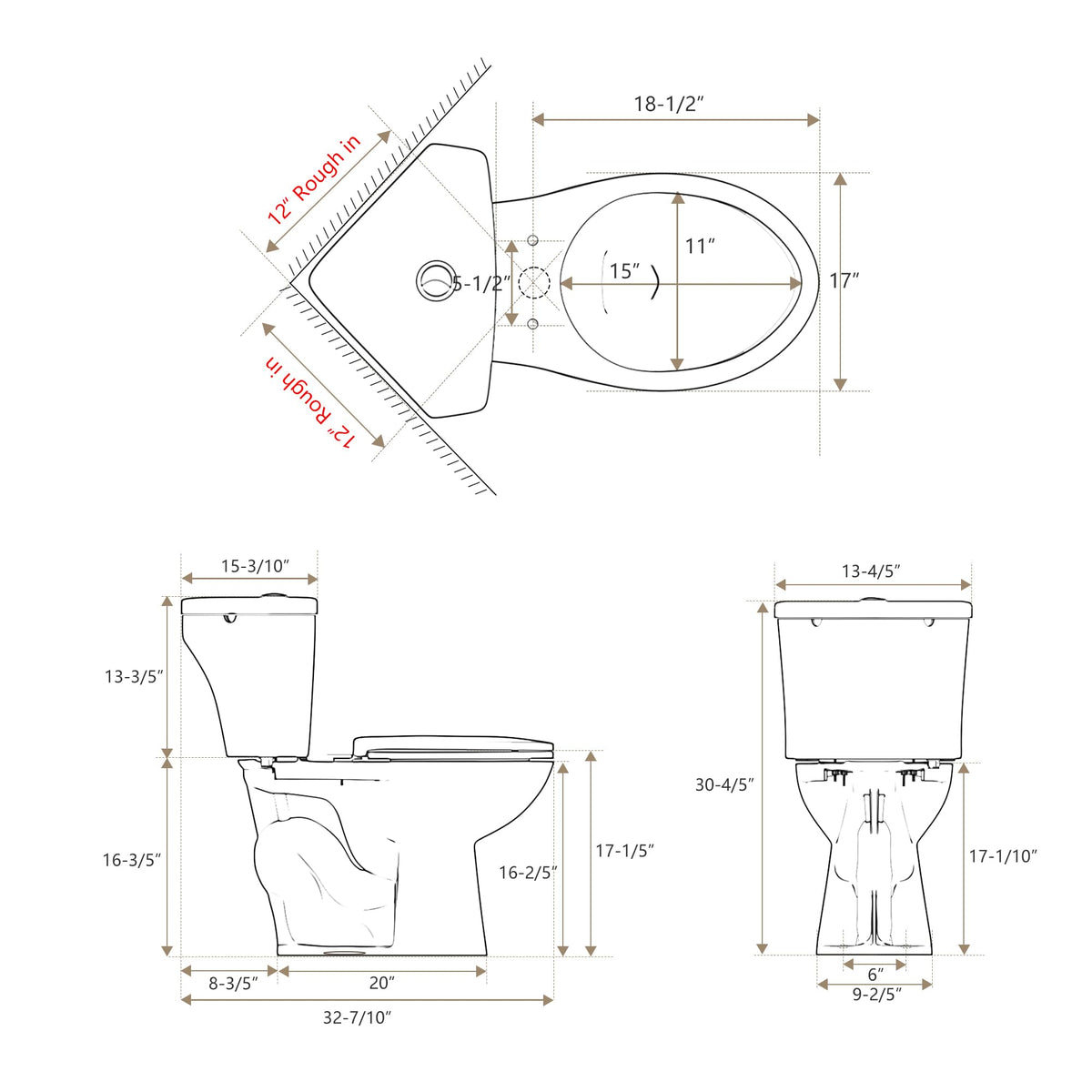SUPERFLO 17.2" Corner Toilet Elongated, Compact Two-piece Toilets with Comfort Height Toilet Bowl & Slow Close Seat, Small Toilets For Small Bathroom-Dual Flush 0.8/1.28 GPF