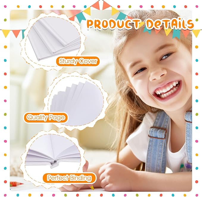 Henoyso Hardcover Blank Books for Kids to Write Stories Make Your Own Book Craft Unlined Notebook for Student Classroom DIY Drawing and Writing 40 Pages SketchBook for Kids Gift(10 Pack,6 x 8 Inch)