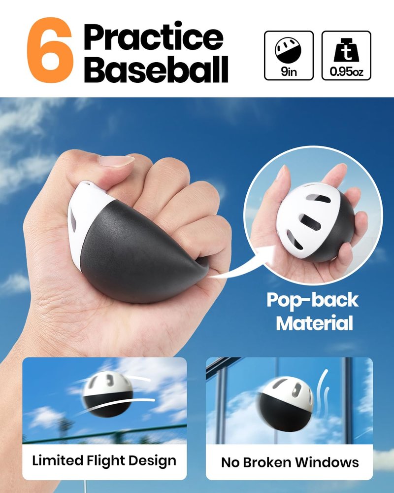 Grand Slam Baseball Bat Set, Includes 1 Plastic Bat, 6 Perforated Balls and 4 Throw Down Bases for Youth, Teenagers, Adults
