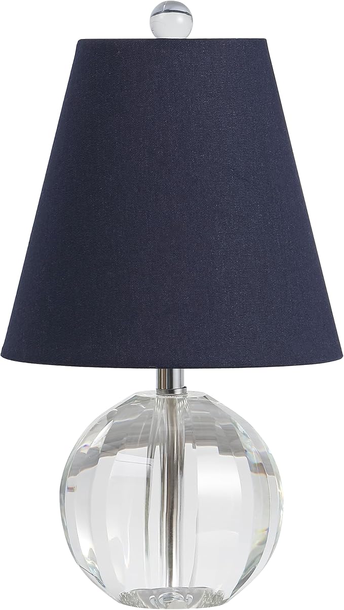 JONATHAN Y 16" Clear/Navy Crystal Ball LED Table Lamp, White Modern Bedside Lamp, with White Linen Empire Shade, Glam Orb Glass Nightstand Lamp for Living Room, LED Bulb (JYL2079D)
