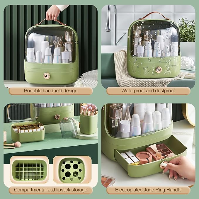 Ergocar Make Up Case Dustproof Cosmetics Skin Care Products Cosmetic Storage Box, Multi-Function Jewelry Organizer Case - White + Drawer