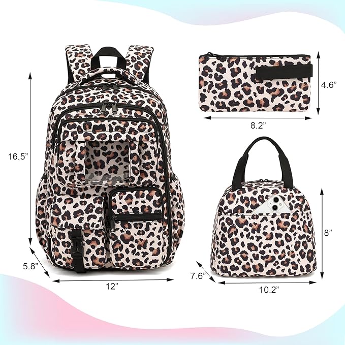 School Backpack for Girls 3Pcs Set Elementary Middle School Book Bags with Lunch Box Pencil Case