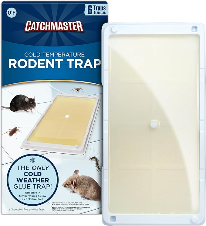 Catchmaster Freeze Resistant Glue Traps 6PK Mouse Traps Indoor for Home, Pest Control Tray for Rodents, Bugs & Crickets, Cold Weather Glue Board for House, Shed & Garage