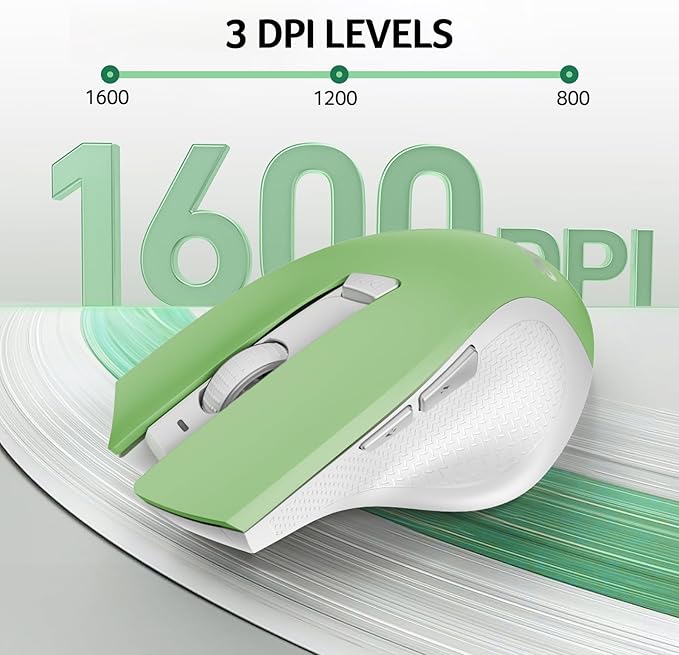 acer Wireless Mouse for Laptop, 2.4GHz Computer Mouse 3 Adjustable DPI Office Cordless USB Mice with USBA Receiver, 6 Buttons, 1600 DPI, Medium to Large Sized Hands (Green)