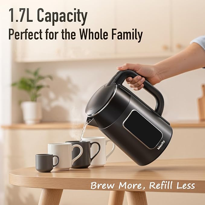 Mecity Electric Kettle 1.7L Touch Screen Temperature Control Water Boiler, No Plastic Contact with Water. 6 Preset Temperature Programs, 2 Hours Keep Warm, Auto Shut Off, Dark Grey