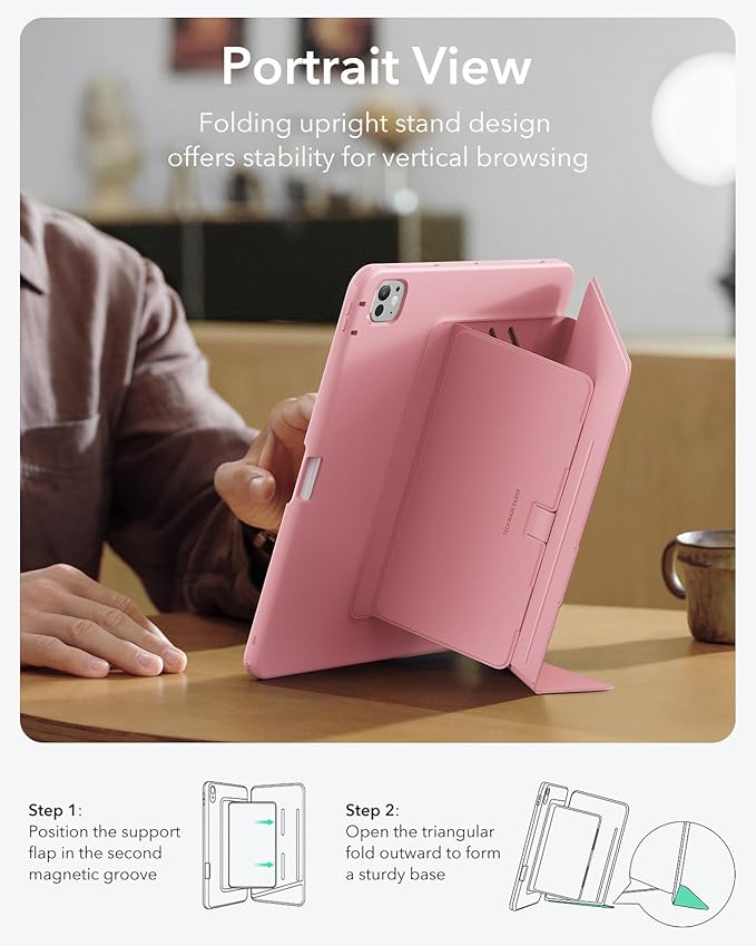 ESR for iPad Pro 13 Inch Case (M5/M4) 2025/2024, Vertical Stand Cover, Multi Stand Angles, Ultra-Stable Case with Pencil Holder, Flip Series, Pink