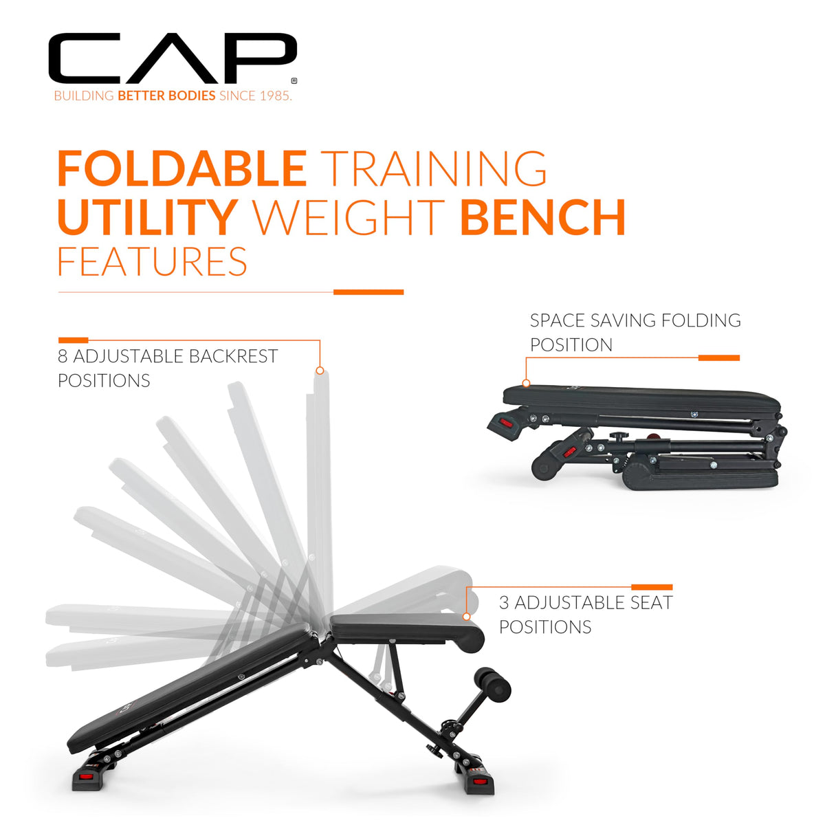 CAP Barbell Foldable Adjustable Weight Bench – Durable, Space-Saving, and Fully Adjustable for the Ultimate Home Gym Performance