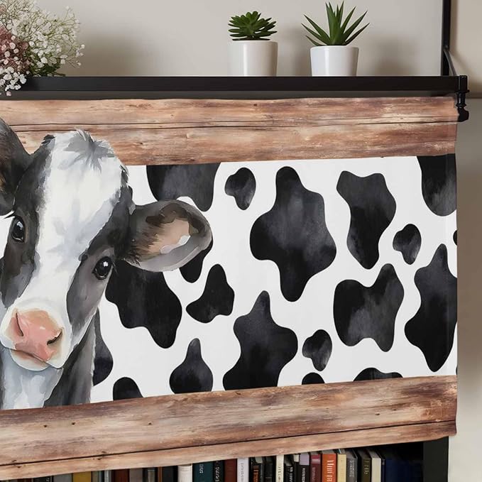 Cow Printed Curtain Valances for Windows, Kitchen Valance Window Treatment