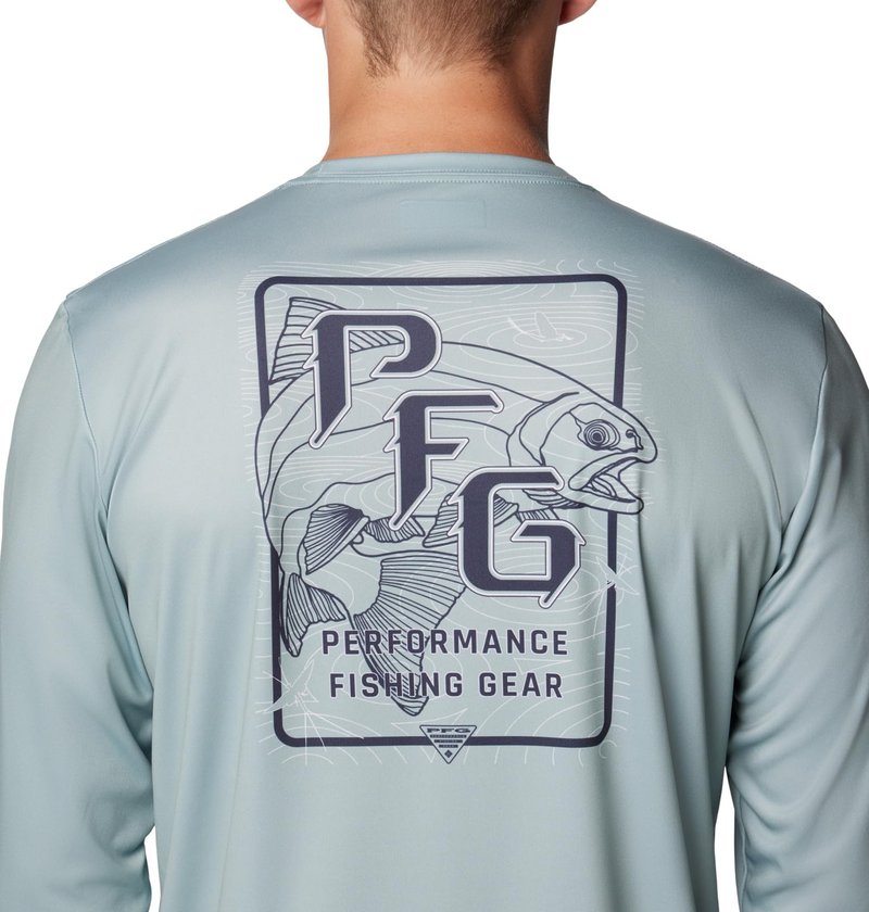 Columbia Men's Terminal Tackle PFG Blackline Long Sleeve, Crushed Blue/Blackline Trout, X-Large