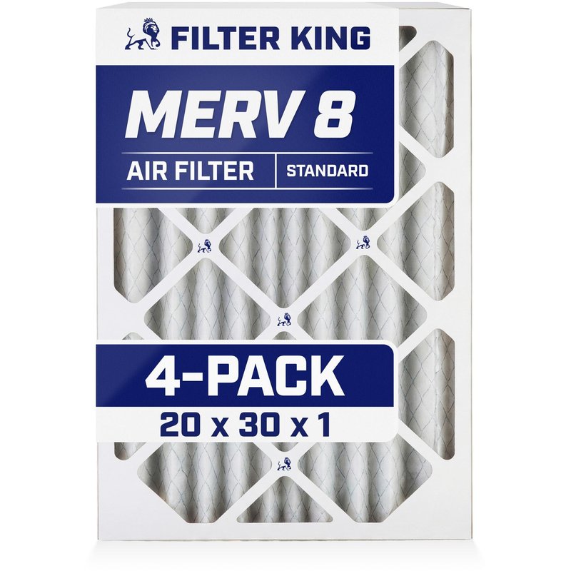 Filter King 20x30x1 Air Filter (MERV 8) (4-Pack) Dust & Allergy Control AC Furnace Filters, MADE IN USA, HVAC, Pleated, Electrostatic (Actual Size: 19.5 x 29.5 x .75)
