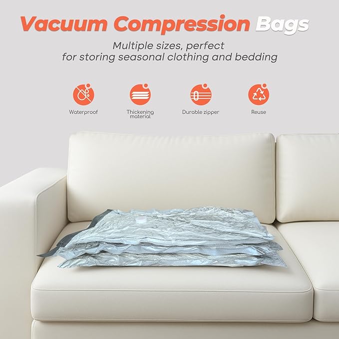 Vacbird Vacuum Seal Bags for Clothing with Rechargeable Cordless Pump, 24 Pack Vacuum Storage Bags, Compression Packing for Clothes Bedding Blanket Pillows Comforters