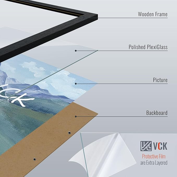 VCK 22x28 Poster Frame - Black, Textured Exclusive Solid Wood Picture Frames - Wall Hanging