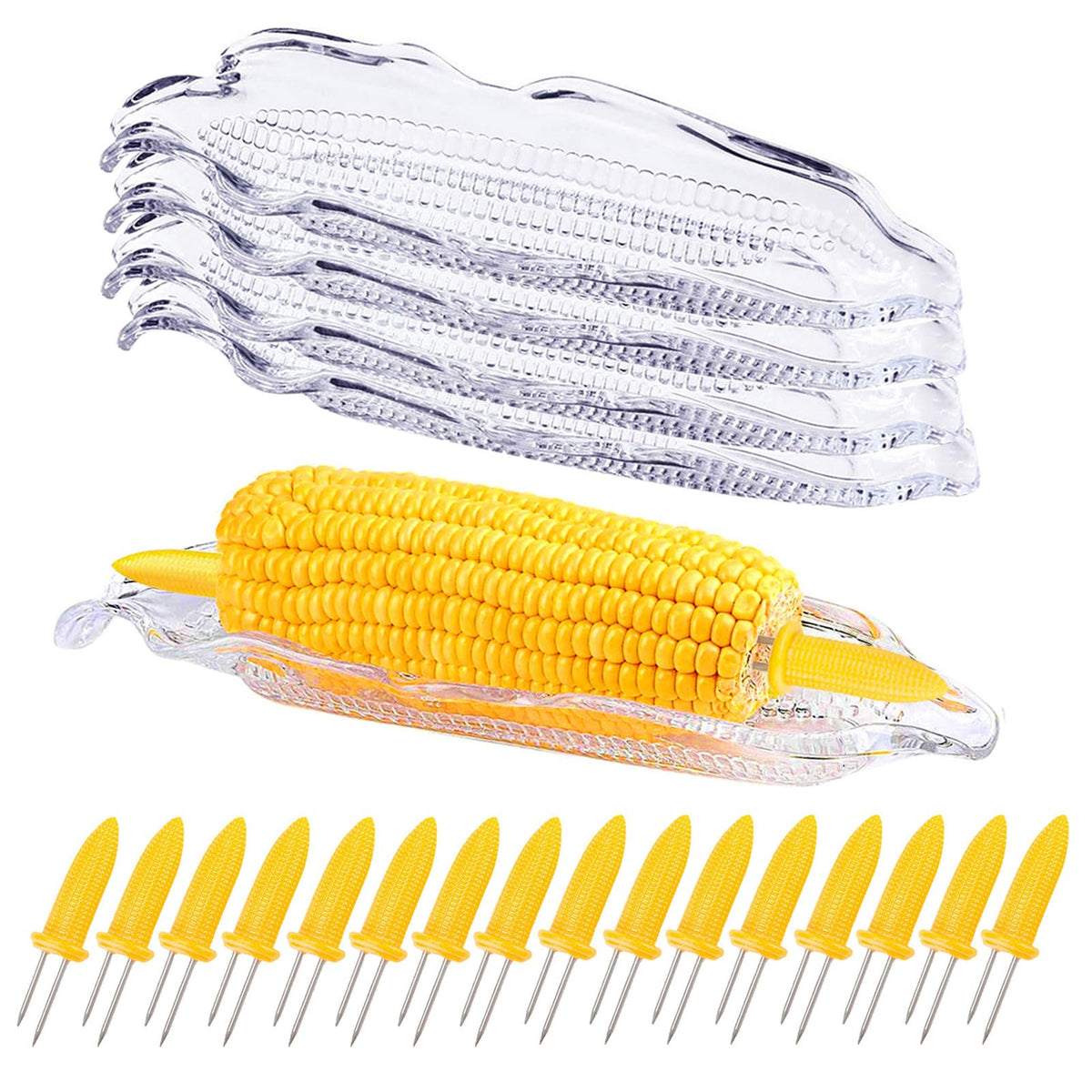 PEOUWNES Stainless Steel Corn Holders - 8 Pack with Wooden Handle, Perfect for Grilling, Roasting, and BBQ