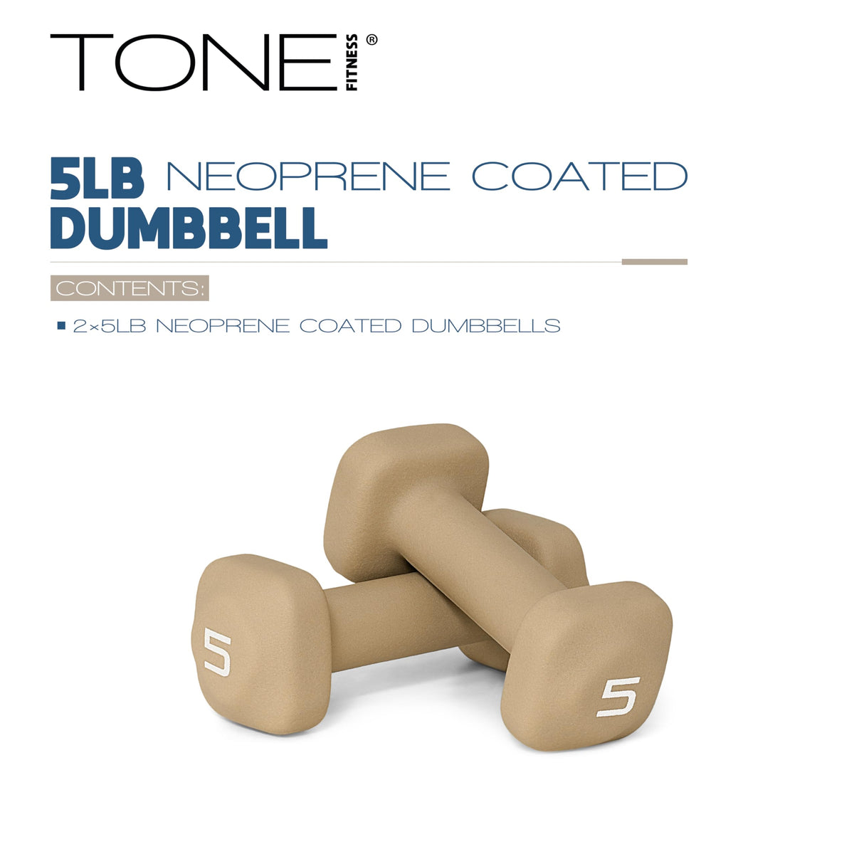 Tone Fitness 5 lb Neoprene Dumbbell Pair for Home Workouts – Non-Slip Design - Beige