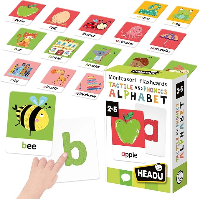 Headu Tactile and Phonics Alphabet Flash Cards Montessori – Preschool Learning Activities Ages 2-5, Educational ABC Flashcards for 2 3 4 5 Year Old Boys Girls, Speech Therapy, Classroom Must Haves