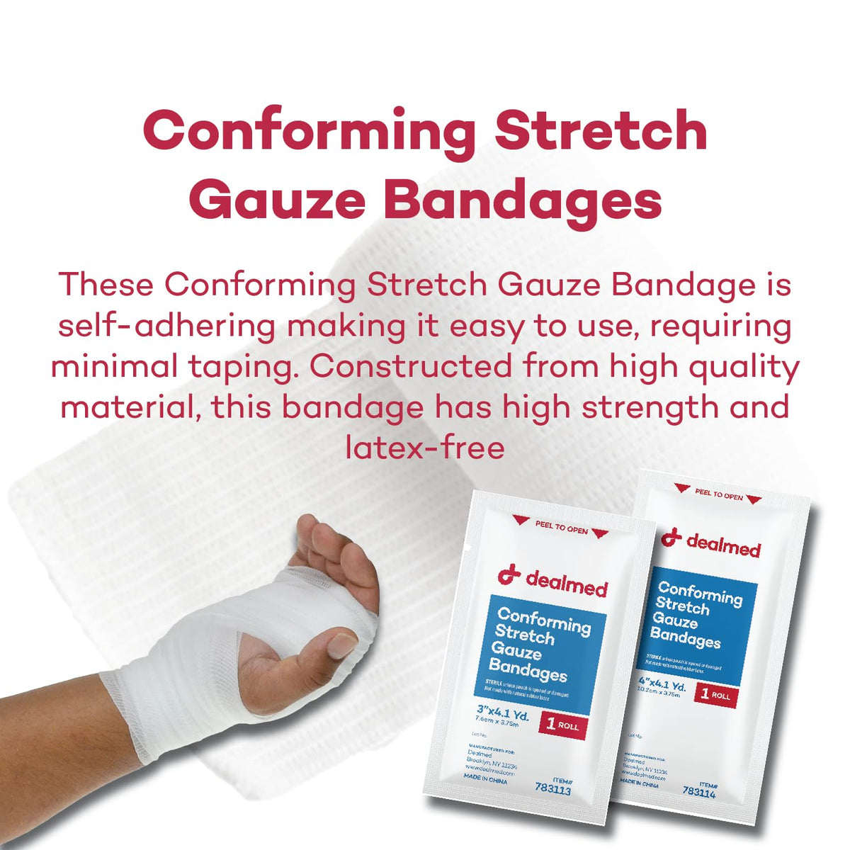 Dealmed Sterile Conforming Stretch Gauze 3 in - Latex Free - 12 Rolls
